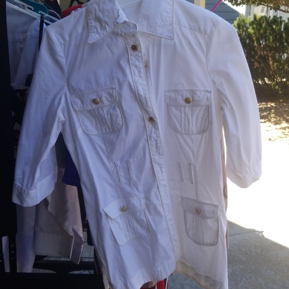White button up bebe shirt